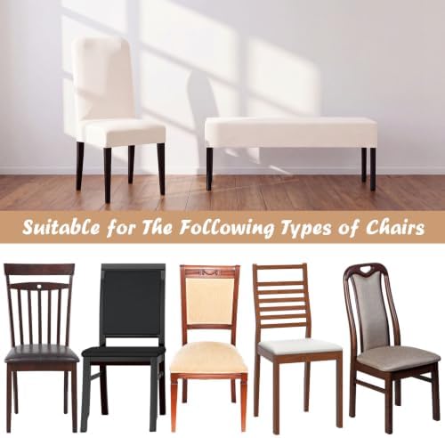 5 Pcs Dining Chair Covers with Bench Cover, Stretch Slipcovers, Beige