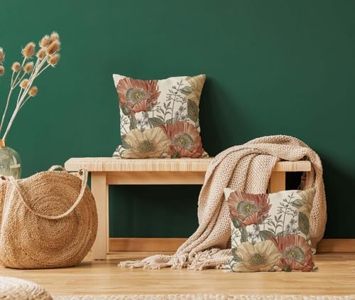TSSOHU Vintage Flower Throw Pillow Covers 18x18 Brown Rust Colored