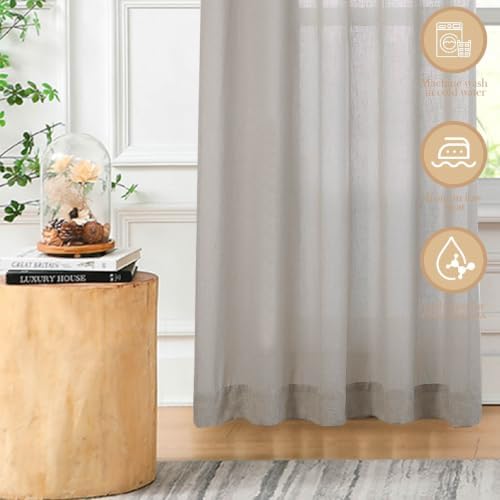 Semi Sheer Back Tab Linen Curtains 63 Inches Long, 2 Panels