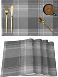 Grey Buffalo Plaid Placemats Set of 8, Cotton Linen Fabric Place Mats