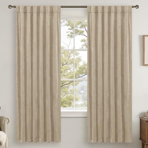 LAMIT Taupe Velvet Curtains 72 Inches Long for Living Room, 2 Panels