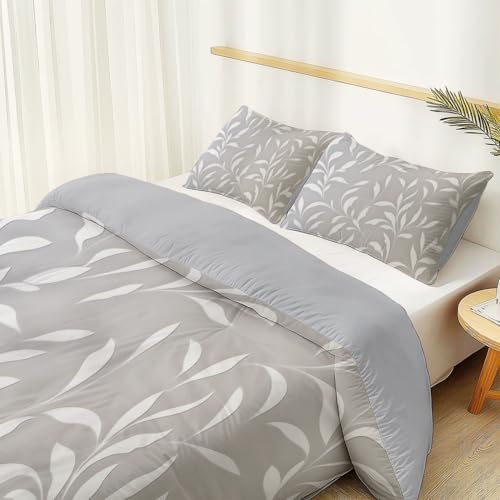 Duvet Cover King Microfiber - Reversible Minimal Leaves Vines Plants