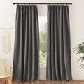 RYB HOME Pinch Pleated Back Tab Curtains Linen Textured 100% Blackout