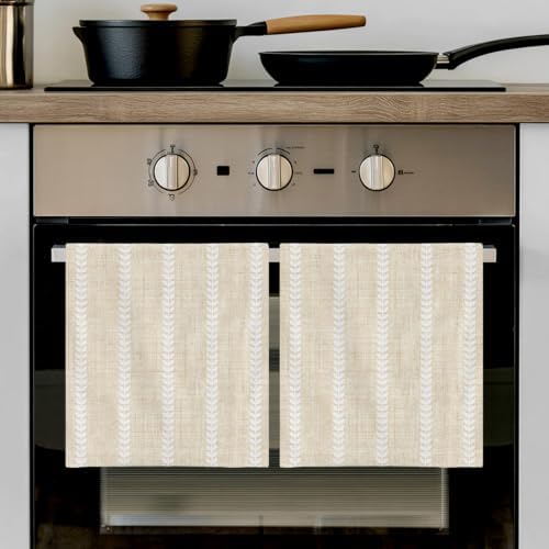 Cream Striped Kitchen Towels Set of 3, Water Absorbent Dish Towel