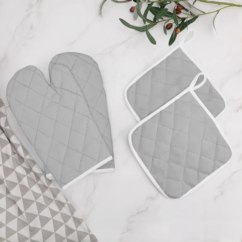 4Pcs Oven Mitts and Potholders, Solid Color Light Gray Classic Oven
