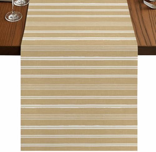 Beige Striped 72 Inch Table Runner, Modern Farmhouse Art Stripes