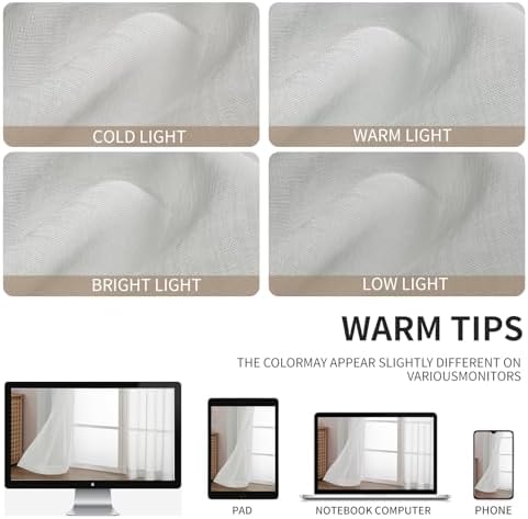 CUCRAF White Sheer Curtains 95 Inches Long 2 Panels Set, Semi Sheer