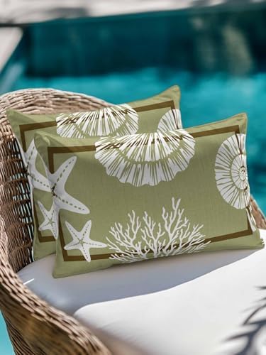 Outdoor Pillows Waterproof Set of 2, Sage Green Coastal Patio Throw