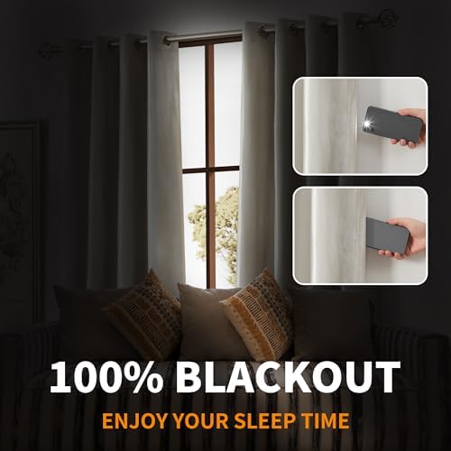 BULBUL 100% Blackout Velvet Curtains for Living Room 2 Panels, Cream