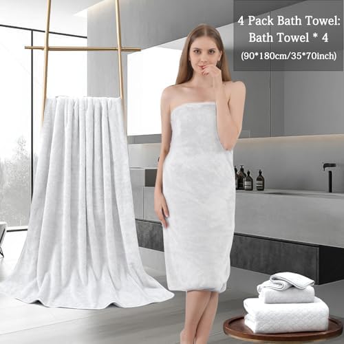 Ycosy Extra Large Bath Towels Set 35x70 Inches - White Luxury 600 GSM