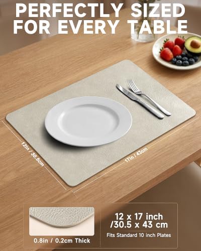 Faux Leather Placemats Set of 6, Wipeable Table Mats, Soft Greige