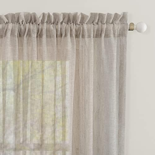 Beige Semi Sheer Curtains, Faux Linen Rod Pocket Window Sheer Curtains