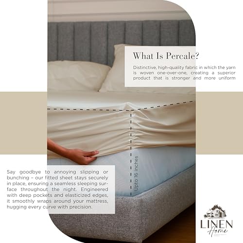 Linen Home 100% Cotton Percale Sheets Twin Size Pack of 2, Light