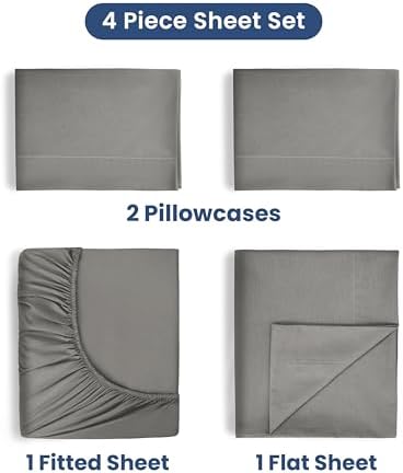 Martex 400 Thread Count Sheet Set, 4 Piece, King Size, Grey