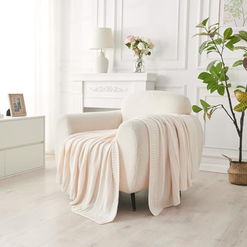 Douceur Cream White Stripe Knit Throw Blanket 50"x60"