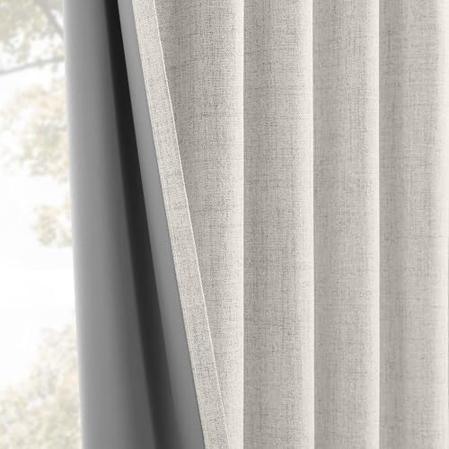 CUCRAF Linen 100% Blackout Curtains 63 Inch Length 2 Panels Set, Back