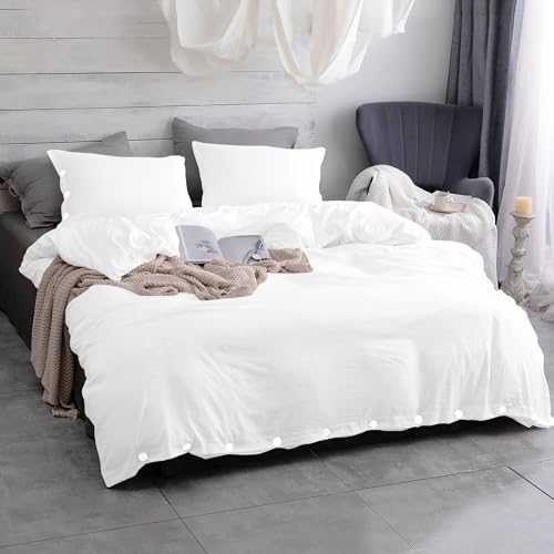 1 Piece Button Closure Duvet Cover Set with White Buttons, Soft & Easy