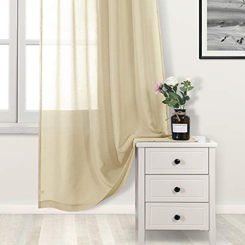 DWCN Sheer Curtains Faux Linen Voile Sheer Drapes for Living Room