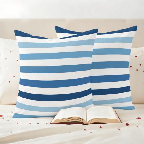 Navy Blue Stripes Decorative Throw Pillow Covers 20x20 Inch Set of 2