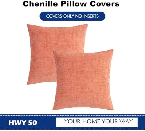 HWY 50 Throw Pillow Cover 18x18 Inch Soft Chenille Coral Pink Pack of