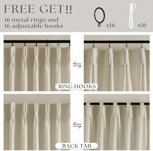 TWODRAPES Beige Pinch Pleated Linen Curtains 120 Inches Long 2 Panels