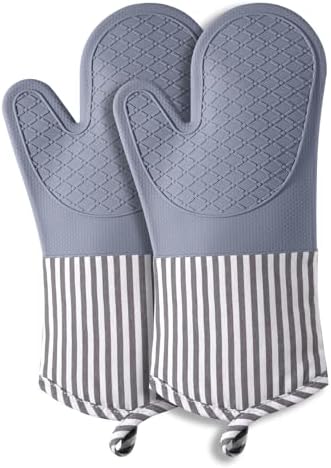 Silicone Oven Mitts, Heat Resistant Oven Gloves with Quilted Liner