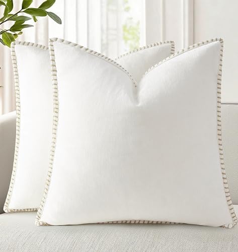 decorUhome Soft Chenille Throw Pillow Covers 20x20 Set of 2 Cream