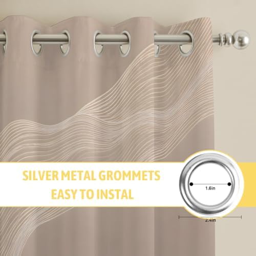 Warm Taupe Line Art Window Curtains Panels with Silver Grommet, Modern