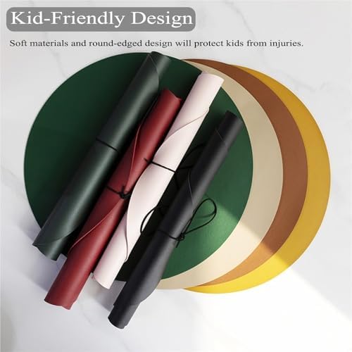 15"Round Faux Leather Placemats Set of 4/6/8, Waterproof Non-Slip