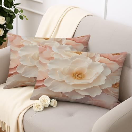 Flower Throw Pillow Covers Set of 2, Floral Elegant Petal Gold Center