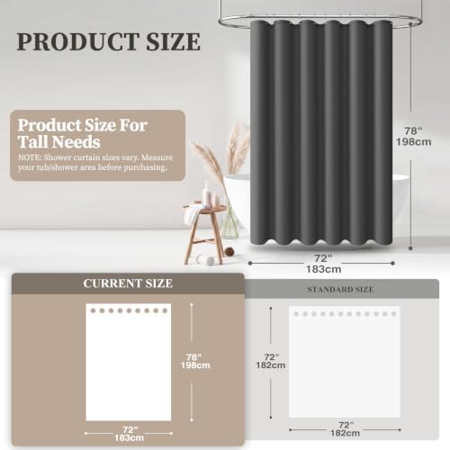 BTTN 72x78 Linen Textured Waterproof Fabric Shower Curtain, Charcoal