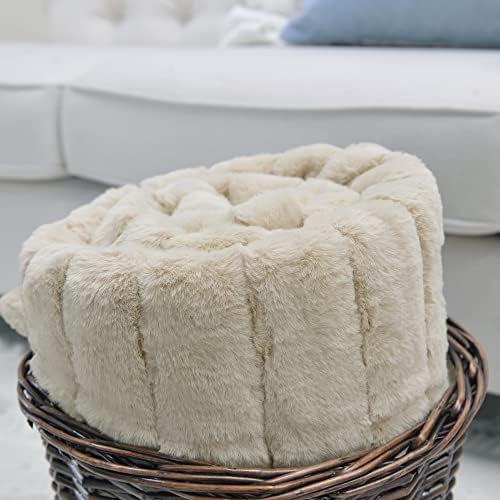 Stripe Faux Fur Throw Blanket with Sherpa Back, 50"x60", Beige