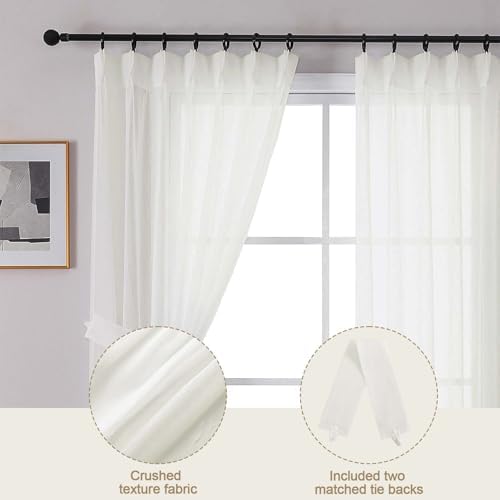 OVZME Ivory Sheer Curtains 96 Inches Long 2 Panels Set, Farmhouse