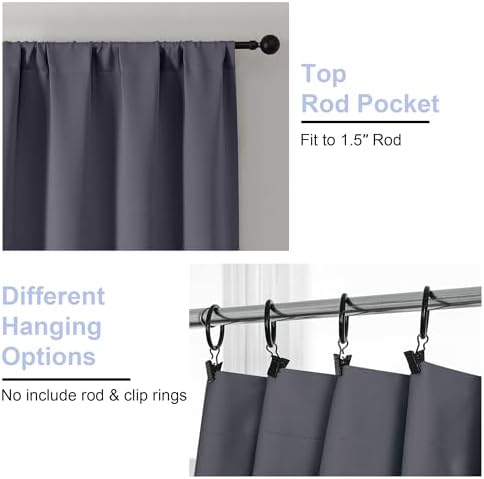 Simplebrand Ava Grey Blackout Curtains 63 Inch Length for Bedroom 2