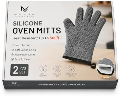 Silicone Oven Mitts, Five Fingers, Waterproof Non-Slip Oven Gloves