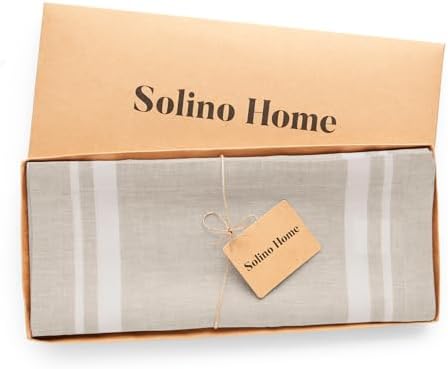 Solino Home 100% Pure Linen Table Runner, 14 x 144 in, White, French