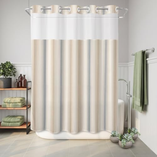 Extra Long No Hook Shower Curtain Bathroom Decor Brown Gray Striped