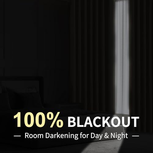 CUCRAF Linen 100% Blackout Curtains 120 Inch Length 2 Panels Set, Back