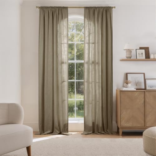 TWOPAGES Linen Room Darkening Rod Pocket Curtain, Taupe Grey, 50Wx96L