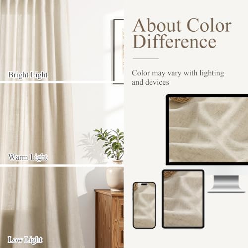 Aersas Linen Curtains 52x90 Inches Long for Living Room, Eggshell