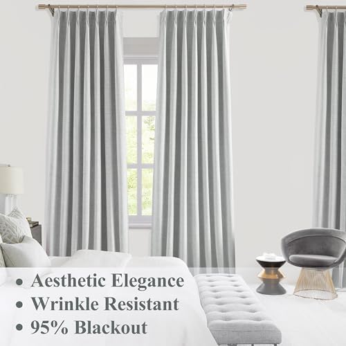 WEST LAKE Silver Grey Pinch Pleated 95% Blackout Window Curtain Panels