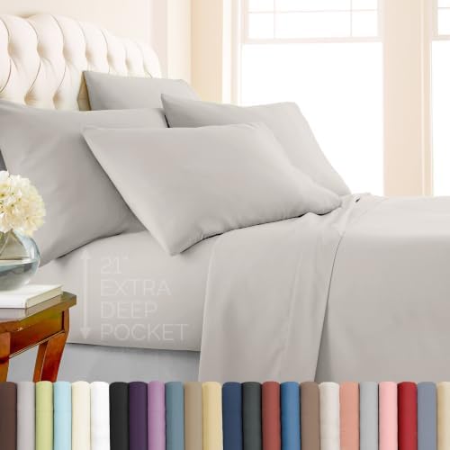 21 Inch Deep Pocket King Sheet Set Hotel Quality Microfiber Light Grey