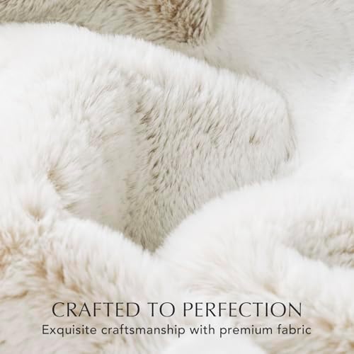 EVERGRACEHOME Mink Faux Fur Throw Blanket, Tipped Champagne Ivory