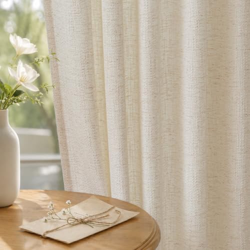 Beige Semi Sheer Light Filtering Linen Curtains 84 Inches for Living
