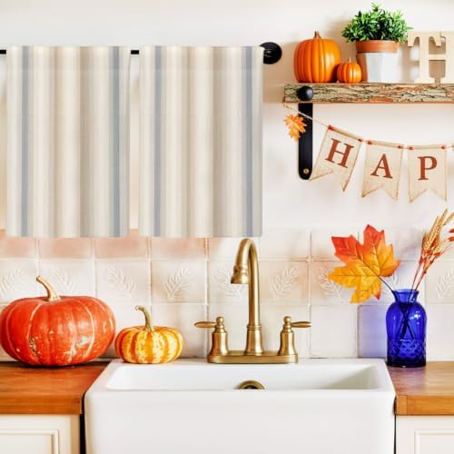 Creamy Beige Stripes Kitchen Towels Set of 3, Gray Taupe Ombre Lines