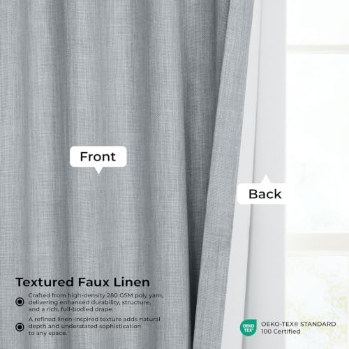 Faux Linen Curtains for Living Room (1 Panel) - 50W X 108L, Heather