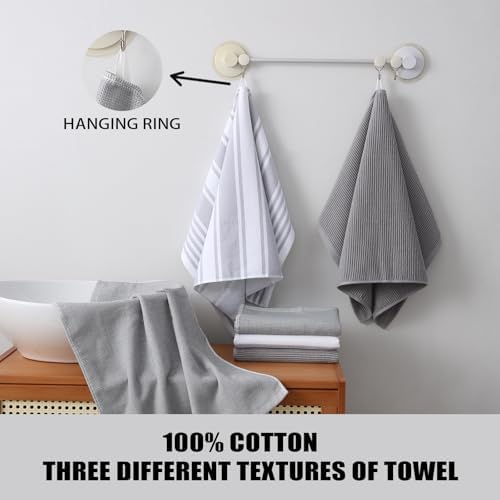 Natural Ring Spun Kitchen Towels and Dishcloths Sets - 12 Pack