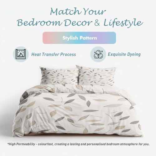 Boho Leaf Duvet Cover Full Size, Modern Simple Reversible Design