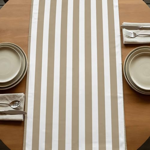 Beige Striped Table Runner Linen Burlap Table Runner 72 Inches Long