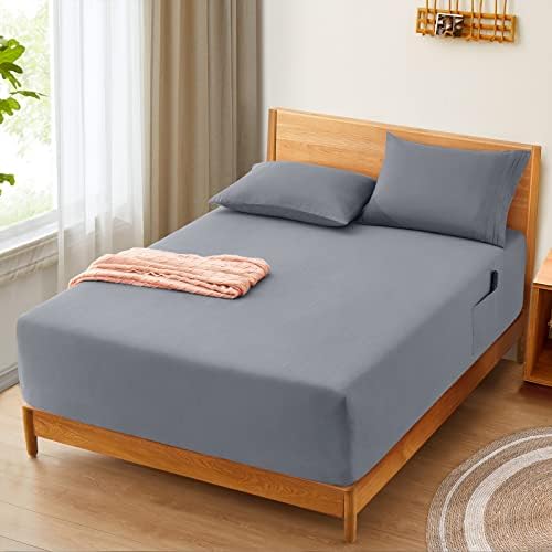 Horbaunal Extra Deep Pocket Cal King Fitted Sheet Only, Silver Grey